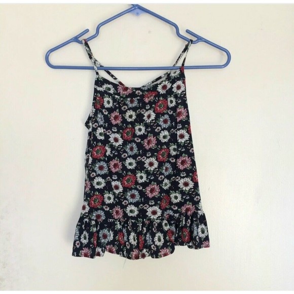 Forever 21 Girls Size 11 Size 12 Spaghetti Cross Straps Blouse Tank Top Floral - Picture 2 of 12
